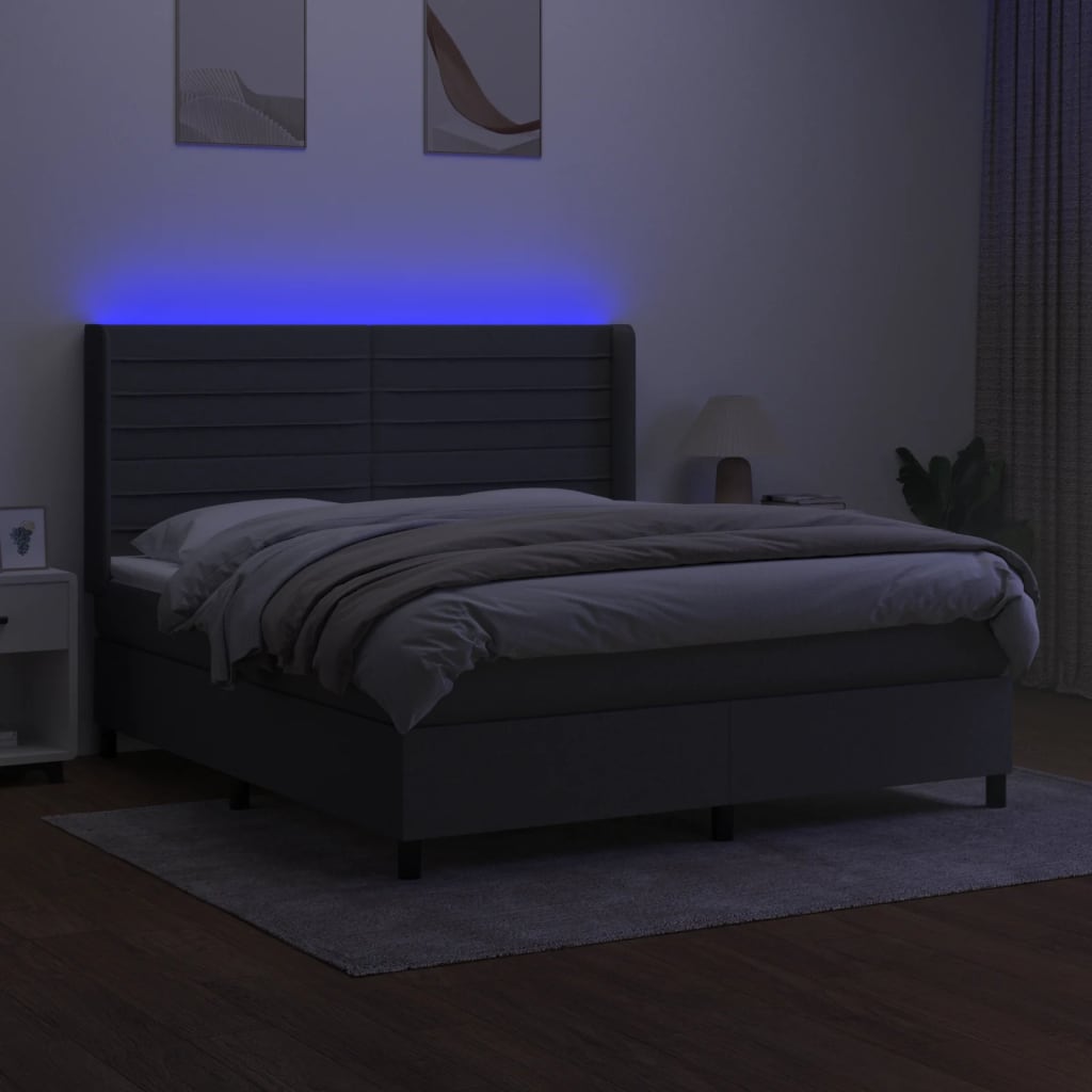 Krevet box spring s madracem LED tamnosivi 180x200 cm tkanina