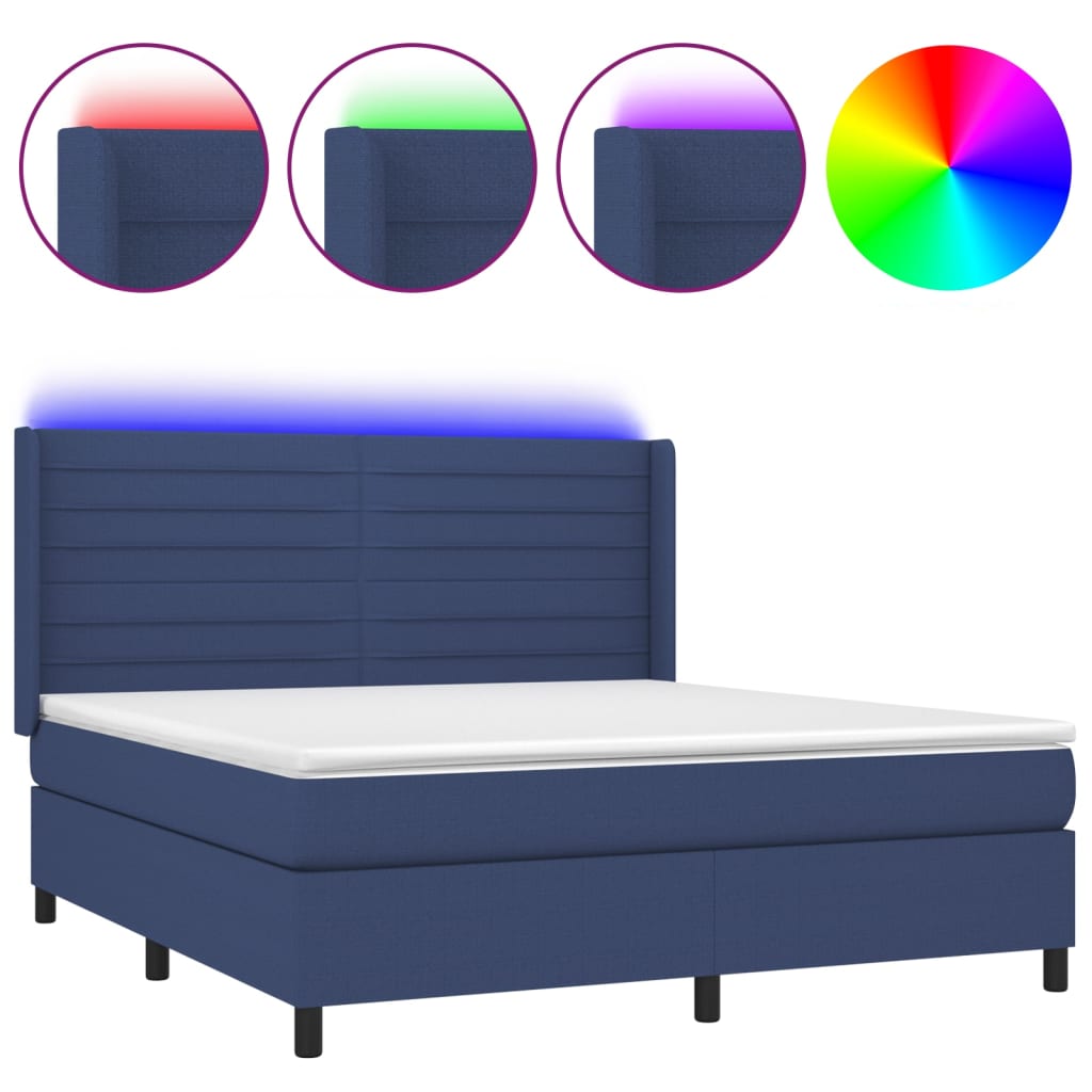 Krevet box spring s madracem LED plavi 180x200 cm od tkanine