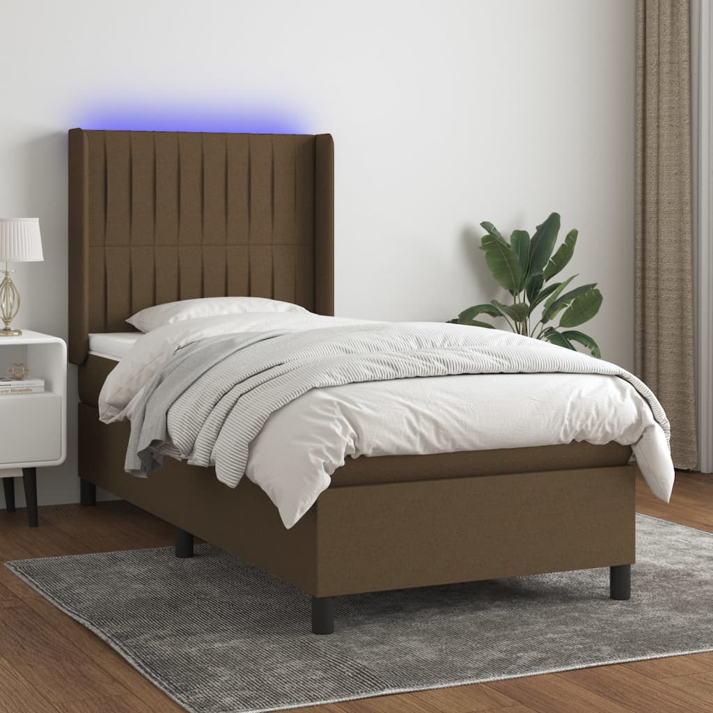 Krevet box spring s madracem LED tamnosmeđi 80 x 200 cm tkanina