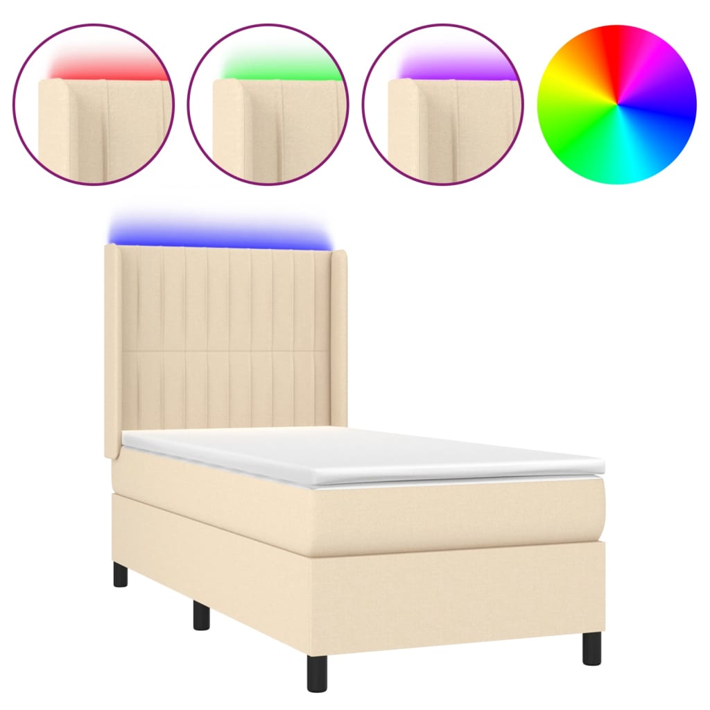 Krevet box spring s madracem LED krem 90x190 cm od tkanine