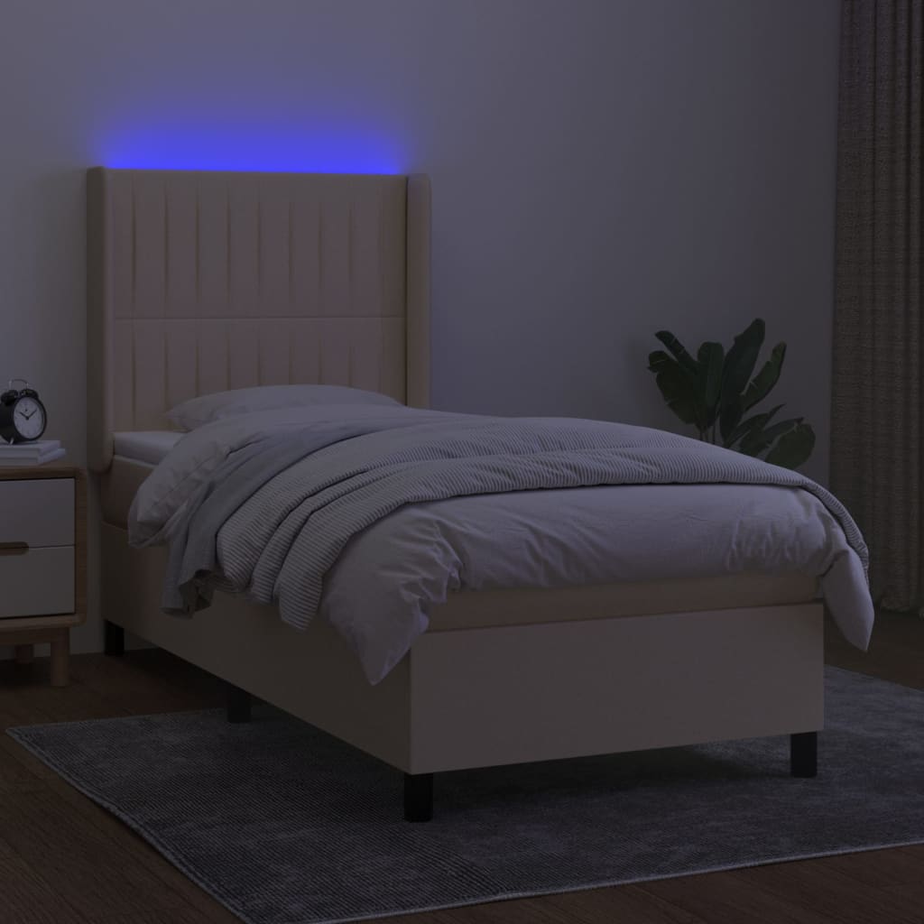 Krevet box spring s madracem LED krem 90x190 cm od tkanine