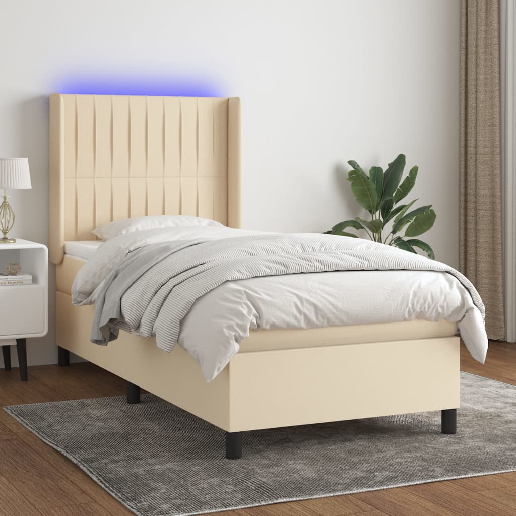 Krevet box spring s madracem LED krem 90x190 cm od tkanine