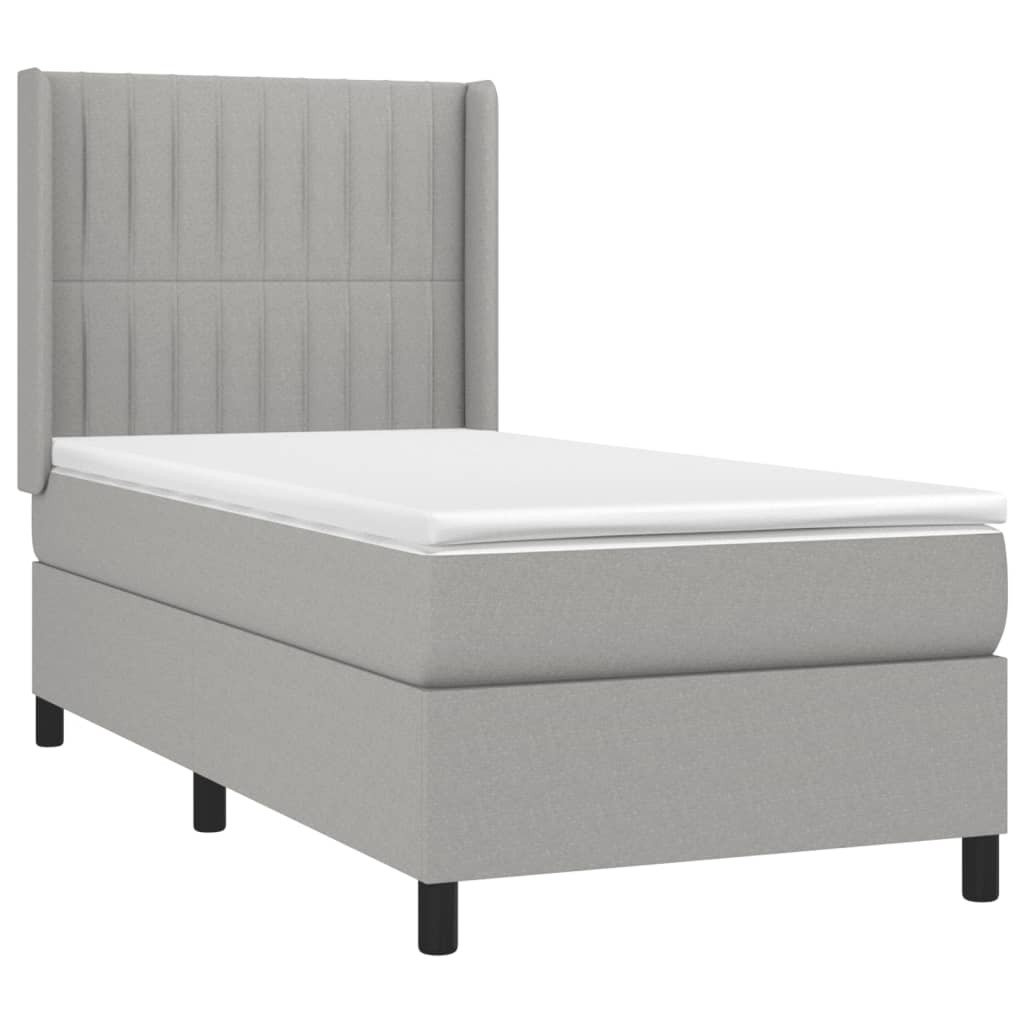 Krevet box spring s madracem LED svjetlosivi 90x200 cm tkanina
