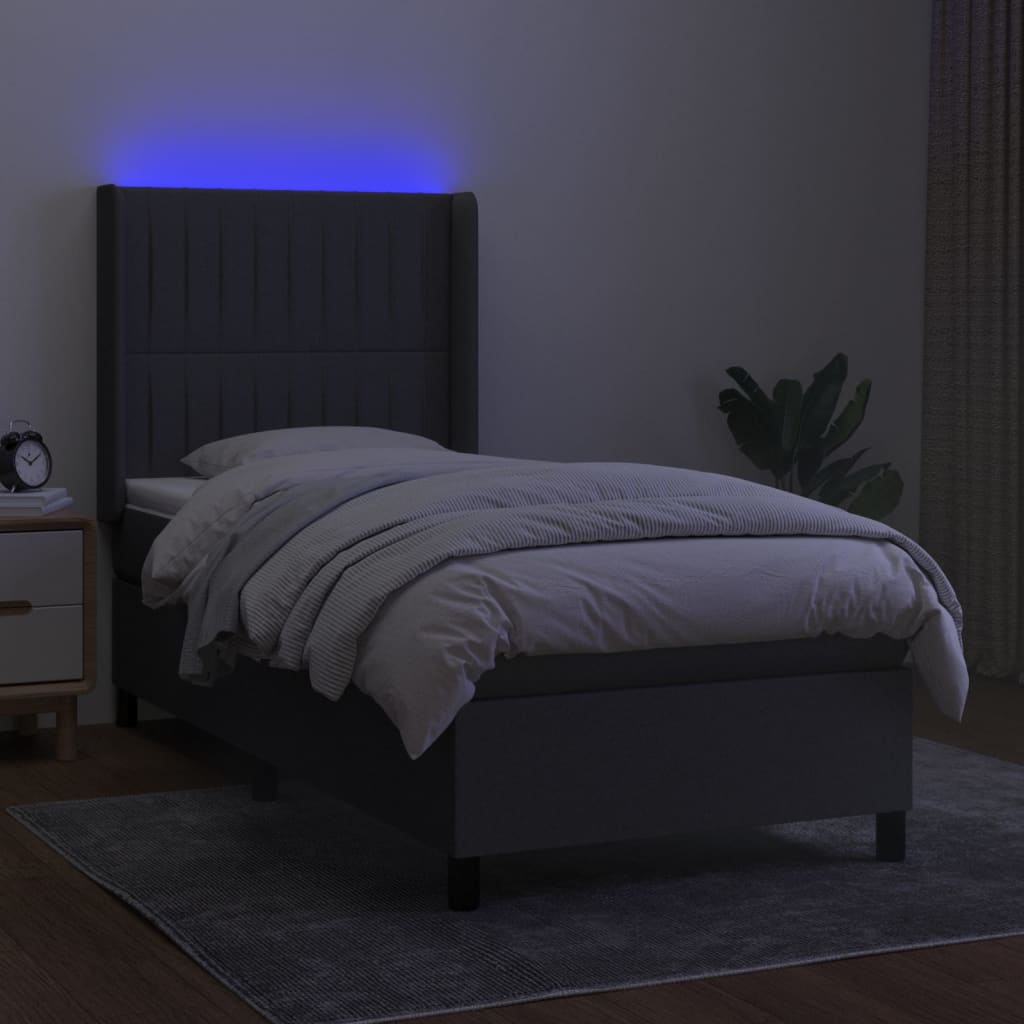 Krevet box spring s madracem LED tamnosivi 90x200 cm tkanina