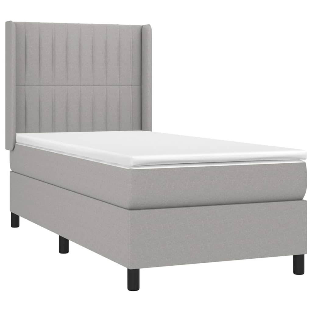 Krevet box spring s madracem LED svjetlosivi 100x200 cm tkanina