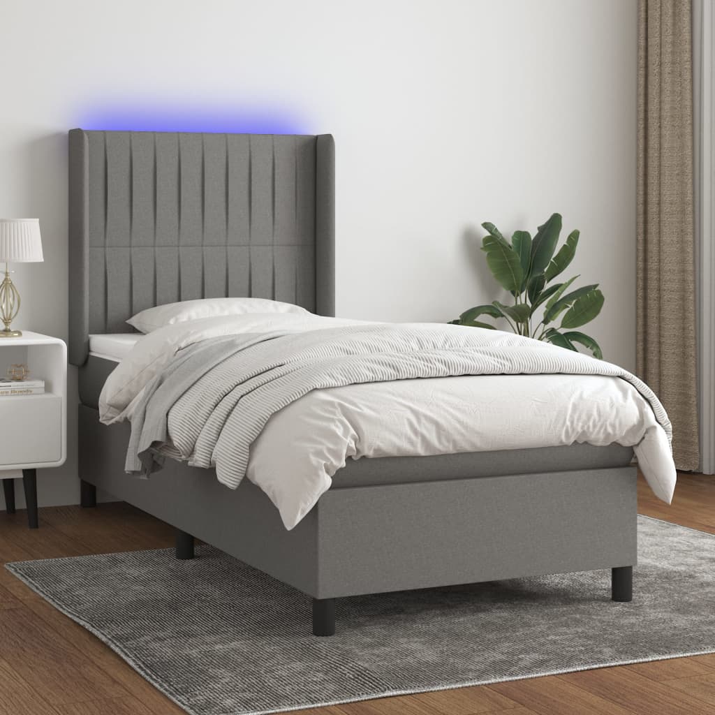 Krevet box spring s madracem LED tamnosivi 100x200 cm tkanina