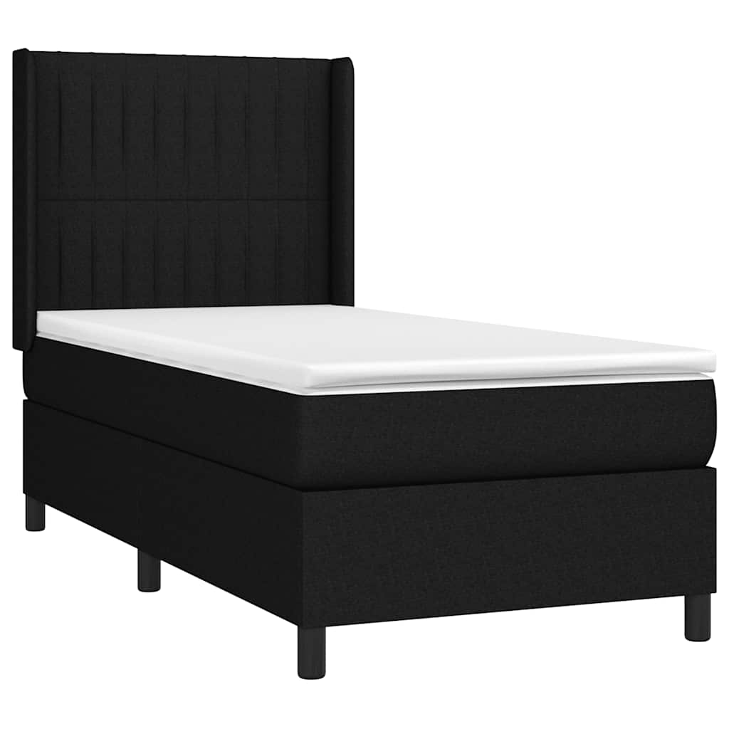 Krevet box spring s madracem LED crni 100x200 cm od tkanine