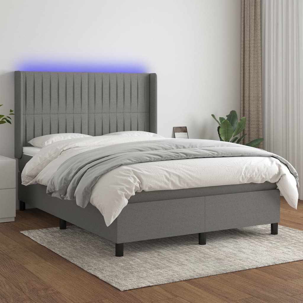 Krevet box spring s madracem LED tamnosivi 140x190 cm tkanina