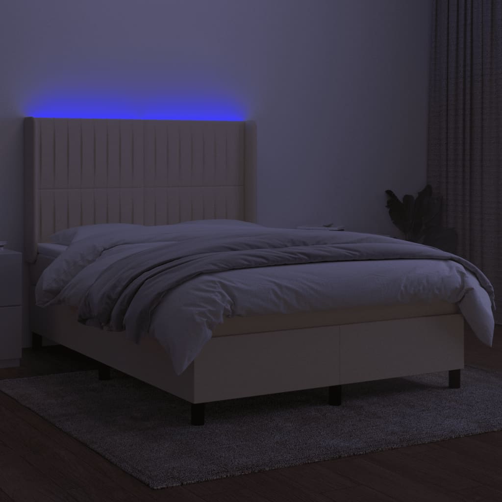 Krevet box spring s madracem LED krem 140x190 cm od tkanine