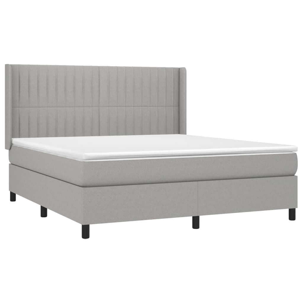 Krevet box spring s madracem LED svjetlosivi 160x200 cm tkanina