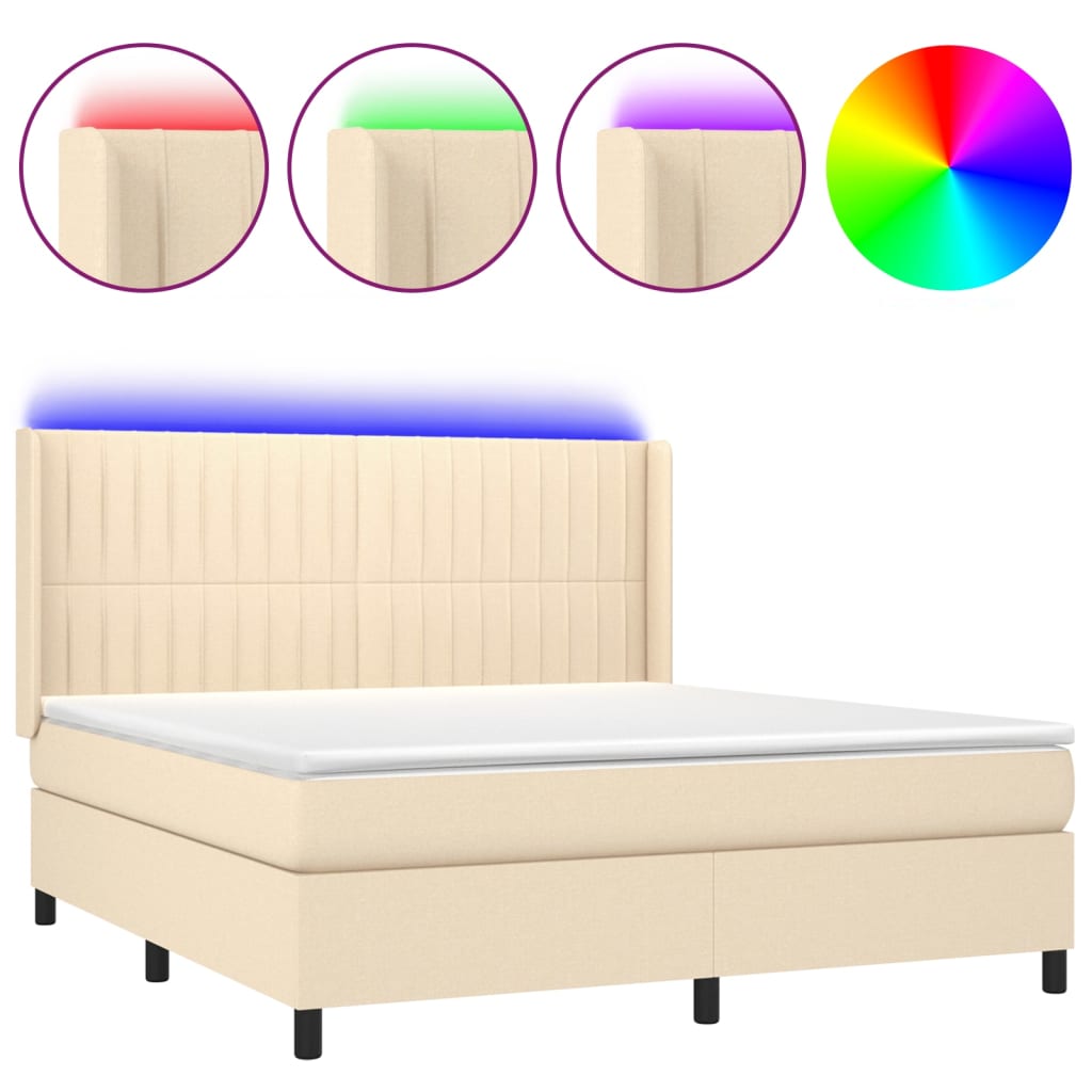 Krevet box spring s madracem LED krem 160x200 cm od tkanine