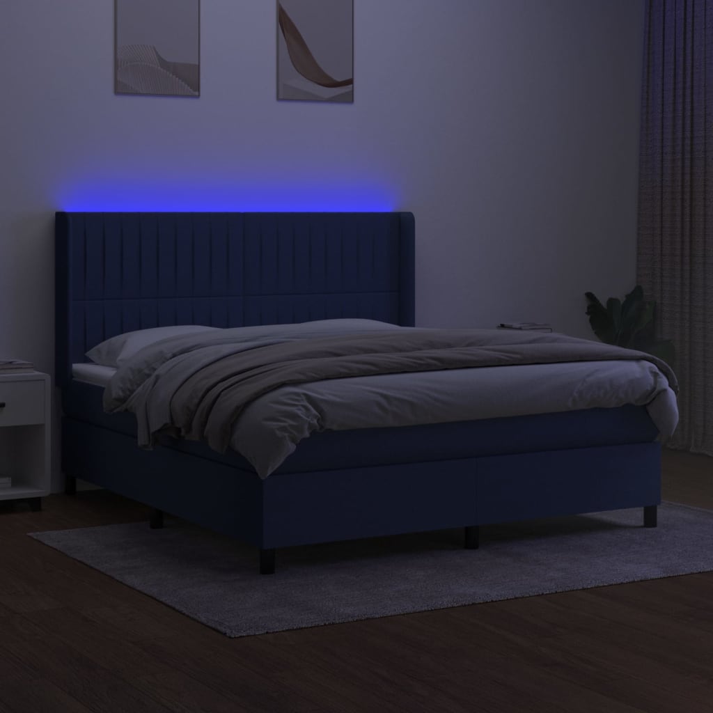 Krevet box spring s madracem LED plavi 160x200 cm od tkanine