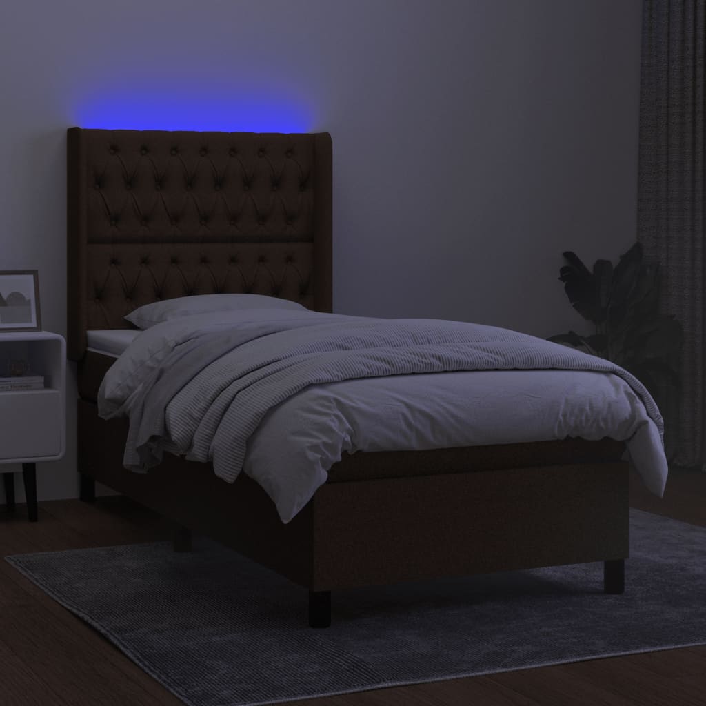 Krevet box spring s madracem LED tamnosmeđi 80 x 200 cm tkanina