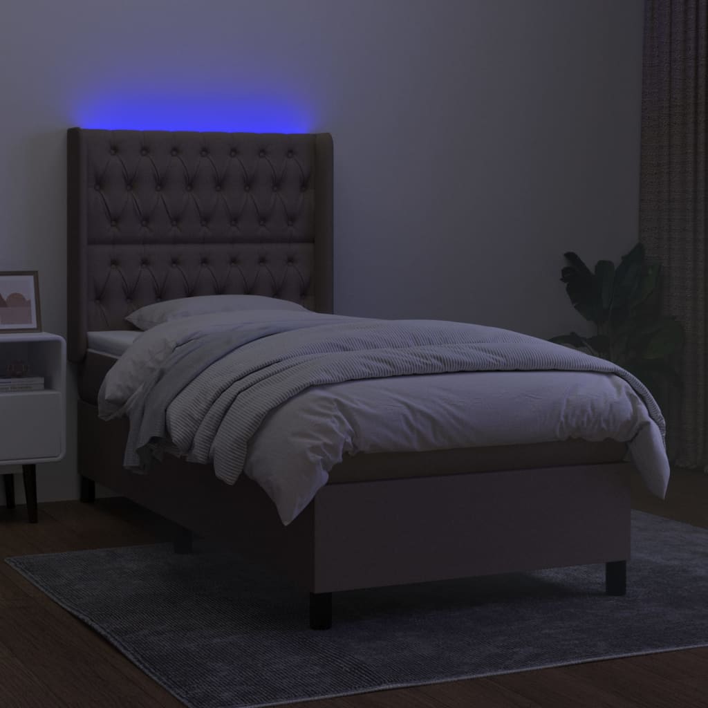 Krevet box spring s madracem LED smeđesivi 80 x 200 cm tkanina