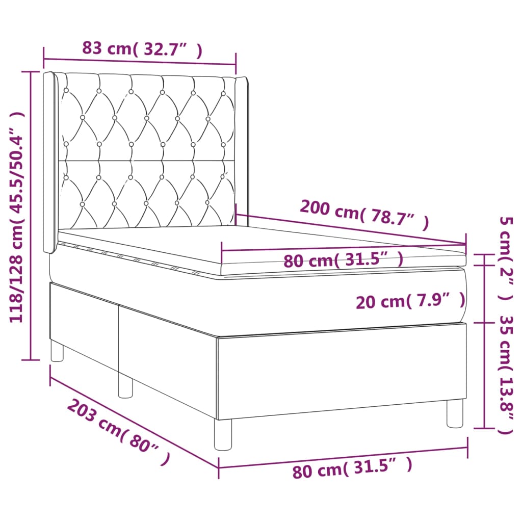 Krevet box spring s madracem LED smeđesivi 80 x 200 cm tkanina