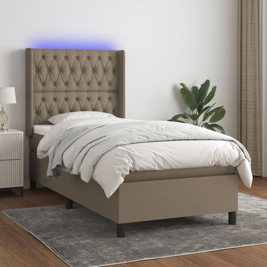 Krevet box spring s madracem LED smeđesivi 80 x 200 cm tkanina