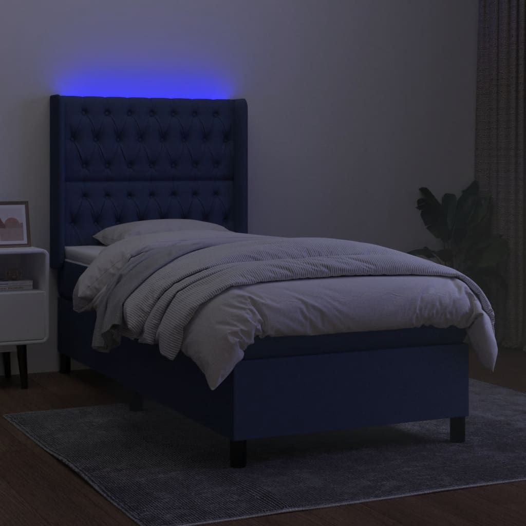Krevet box spring s madracem LED plavi 80 x 200 cm od tkanine