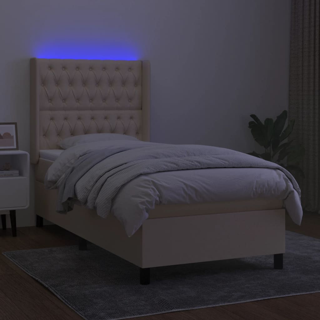 Krevet box spring s madracem LED krem 90x190 cm od tkanine