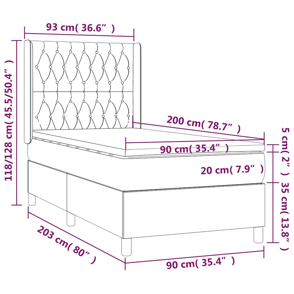 Krevet box spring s madracem LED crni 90x200 cm od tkanine