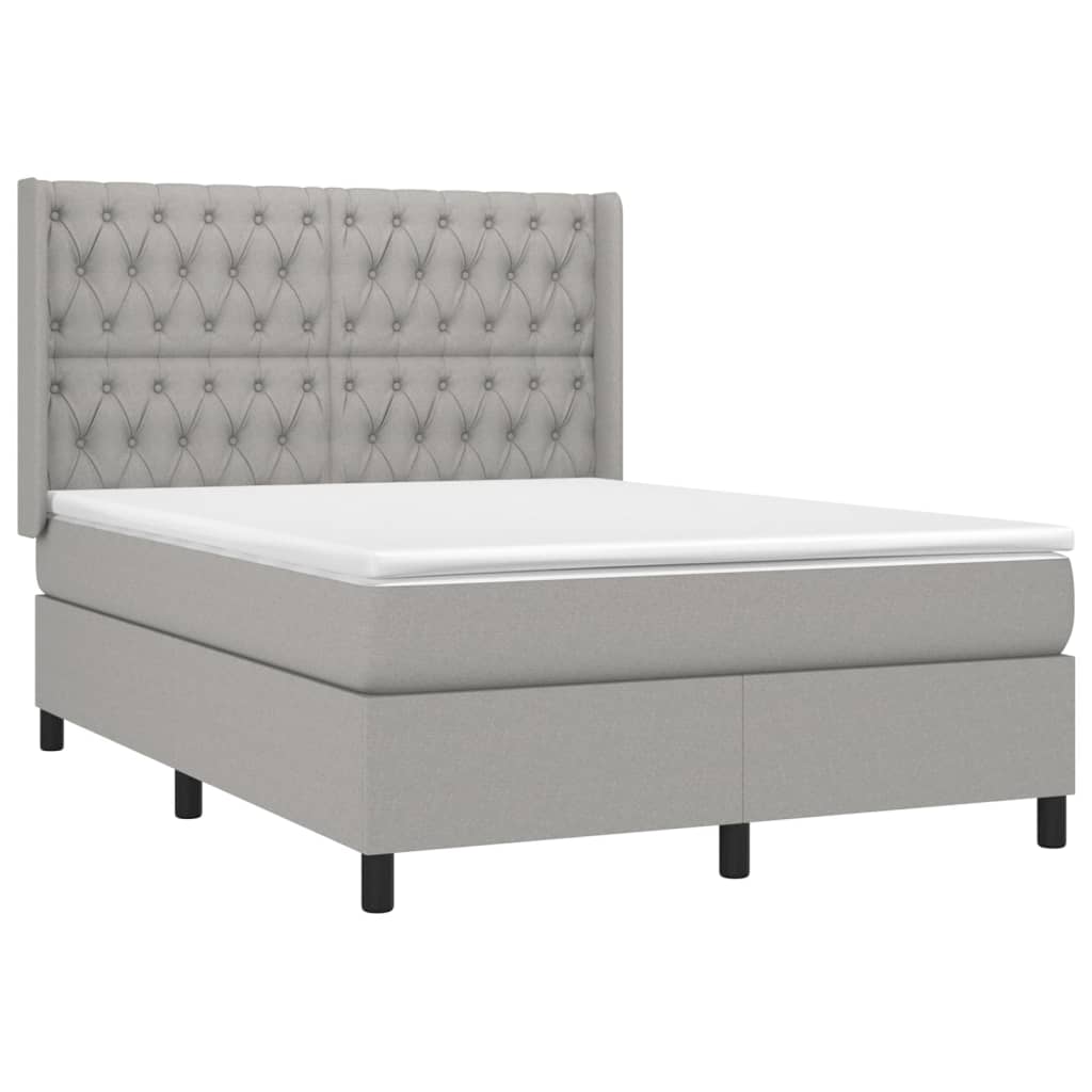 Krevet box spring s madracem LED svjetlosivi 140x190 cm tkanina