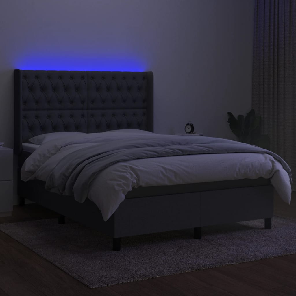 Krevet box spring s madracem LED tamnosivi 140x190 cm tkanina