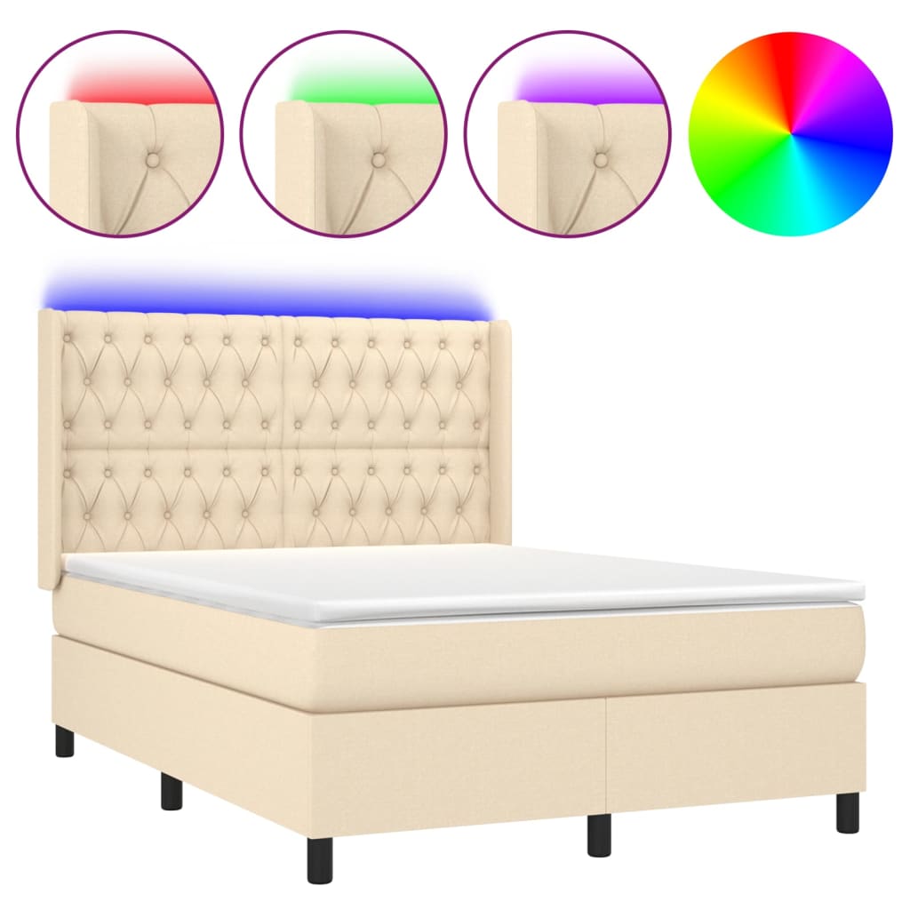 Krevet box spring s madracem LED krem 140x190 cm od tkanine