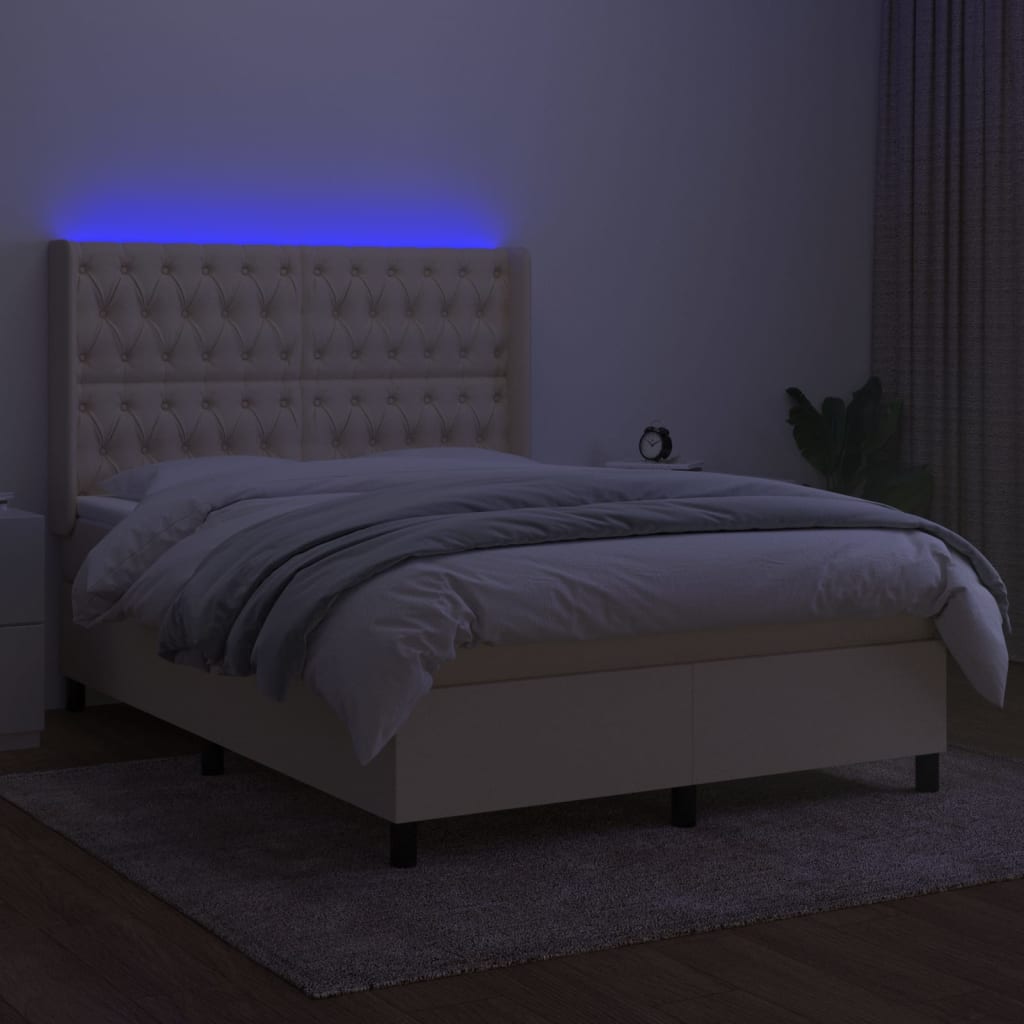 Krevet box spring s madracem LED krem 140x190 cm od tkanine