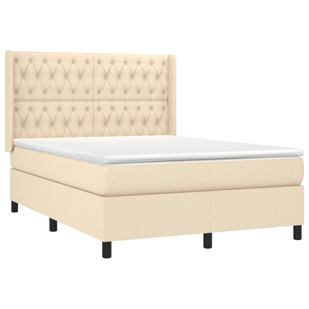 Krevet box spring s madracem LED krem 140x190 cm od tkanine