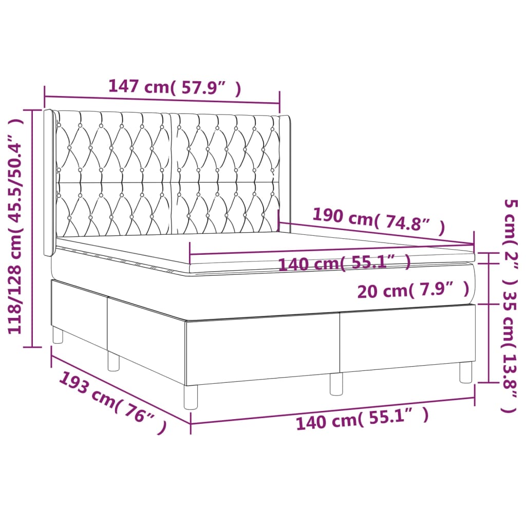 Krevet box spring s madracem LED krem 140x190 cm od tkanine