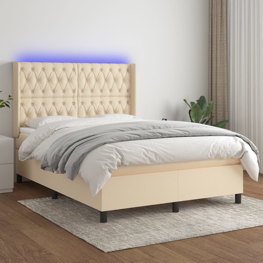 Krevet box spring s madracem LED krem 140x190 cm od tkanine