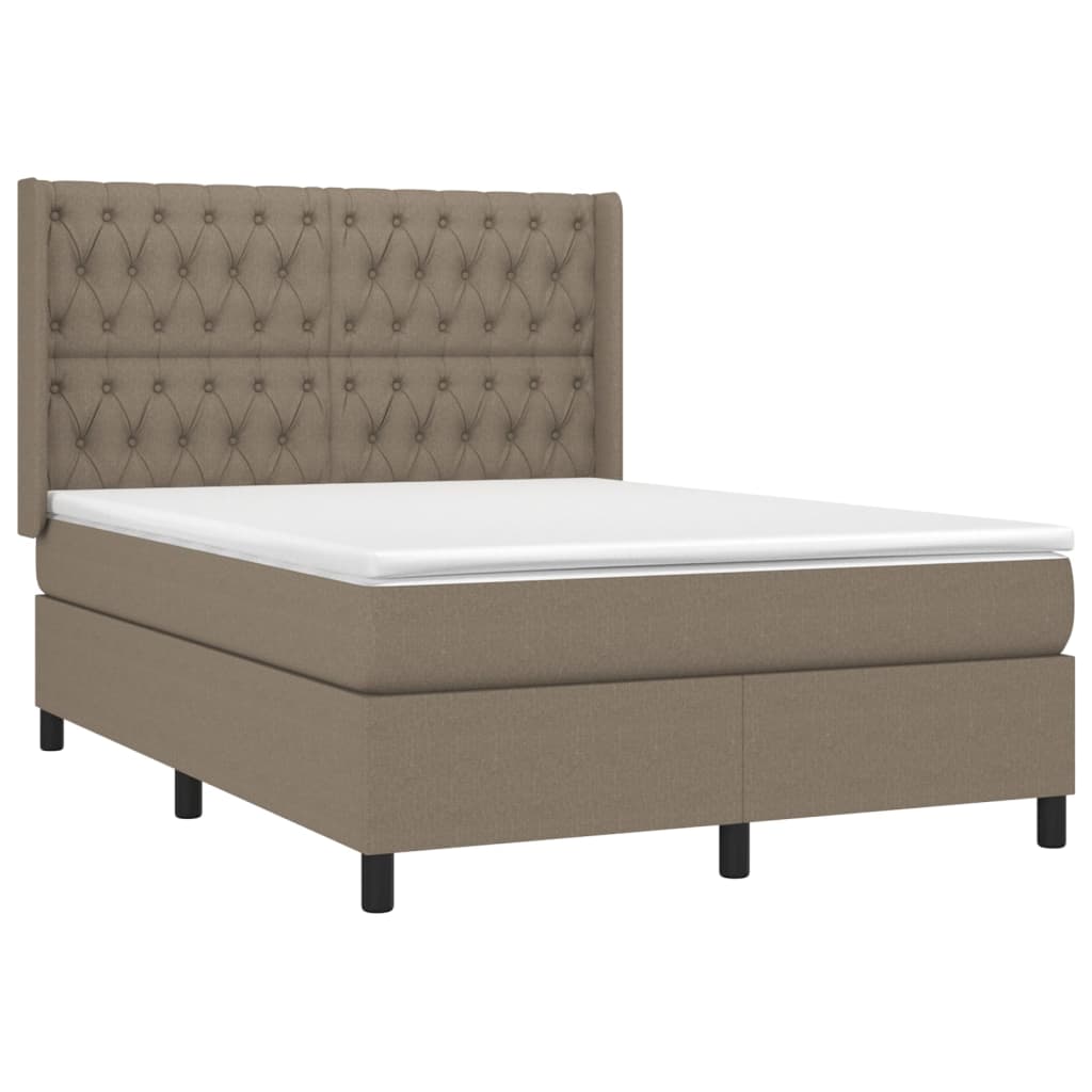 Krevet box spring s madracem LED smeđesivi 140x200 cm tkanina