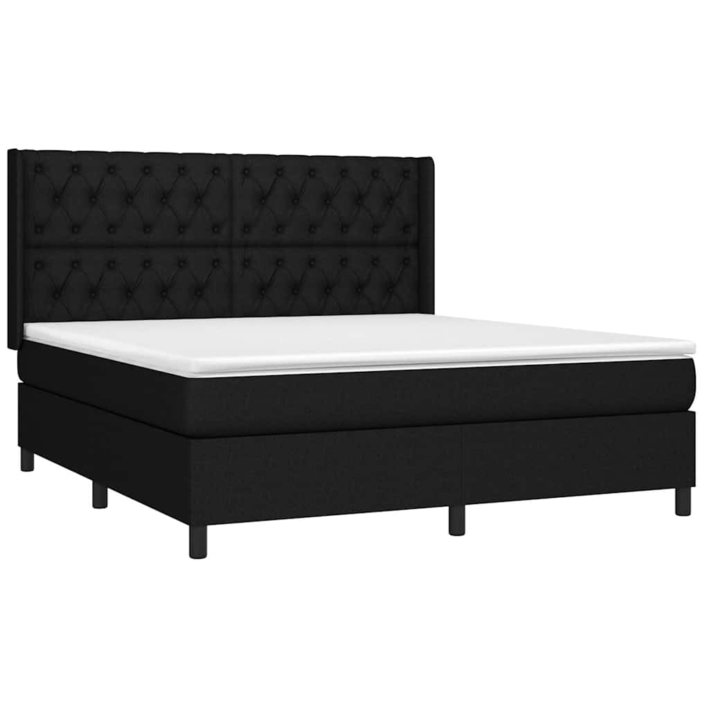 Krevet box spring s madracem LED crni 160x200 cm od tkanine