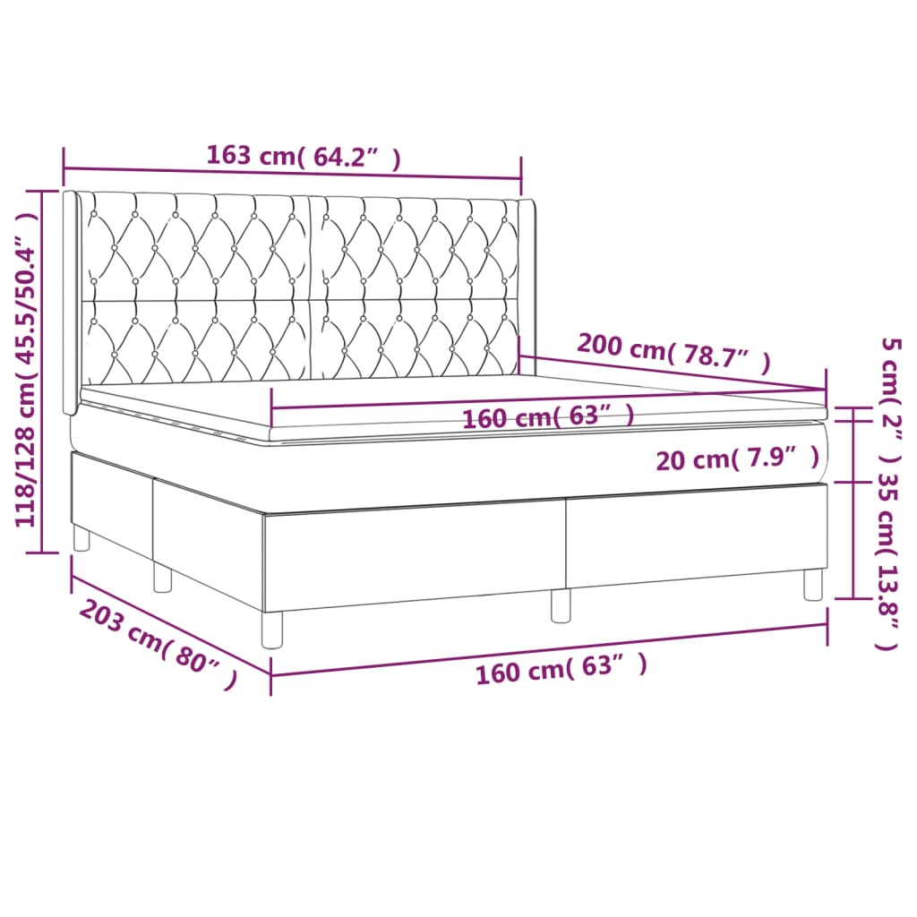 Krevet box spring s madracem LED krem 160x200 cm od tkanine