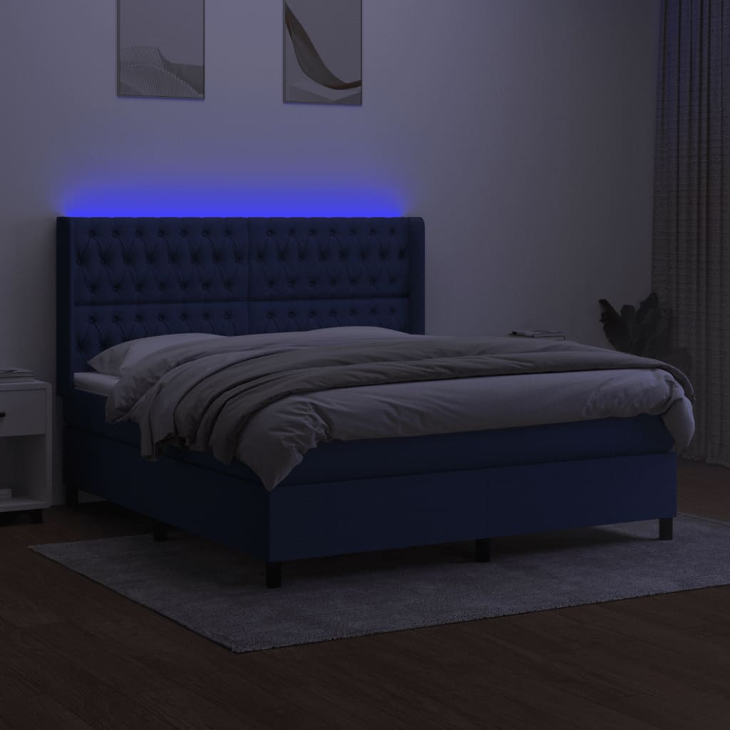 Krevet box spring s madracem LED plavi 160x200 cm od tkanine