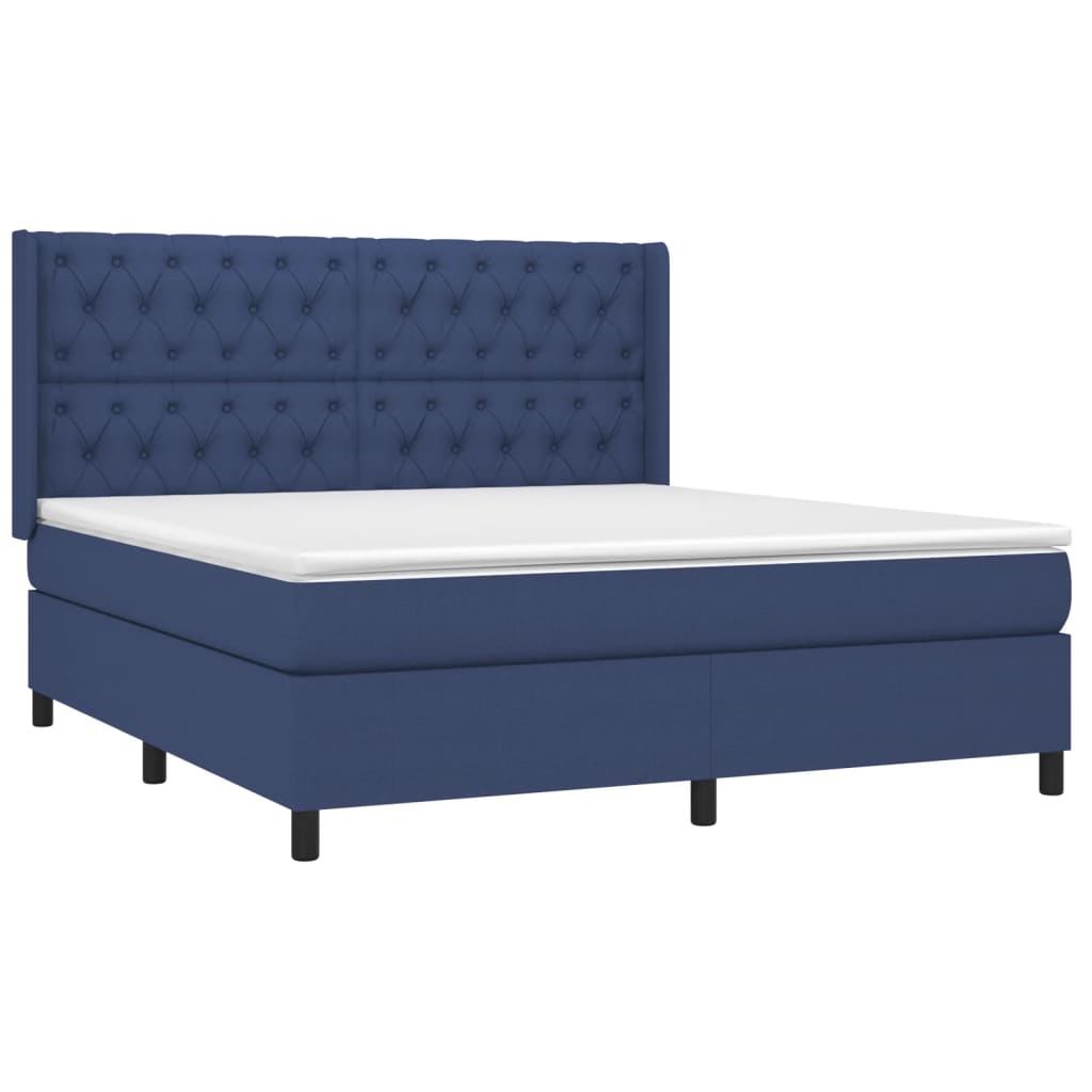 Krevet box spring s madracem LED plavi 160x200 cm od tkanine