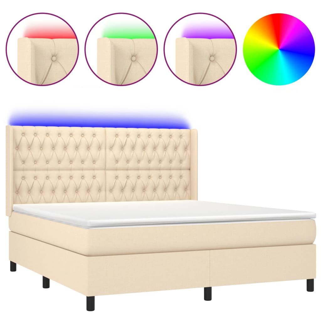 Krevet box spring s madracem LED krem 180x200 cm od tkanine