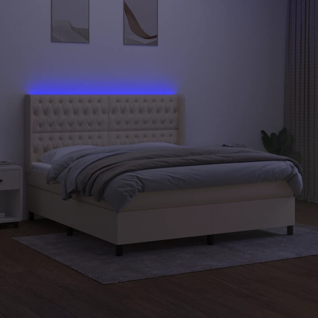 Krevet box spring s madracem LED krem 180x200 cm od tkanine
