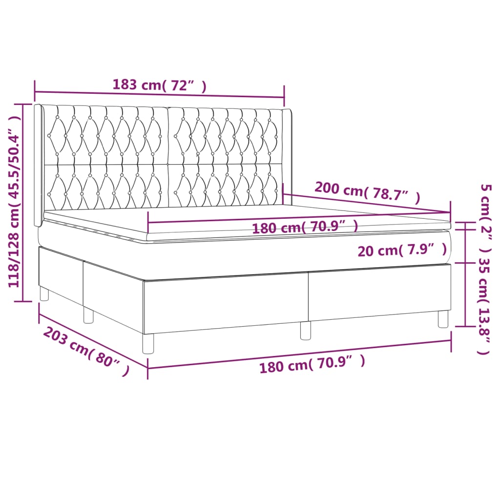 Krevet box spring s madracem LED plavi 180x200 cm od tkanine