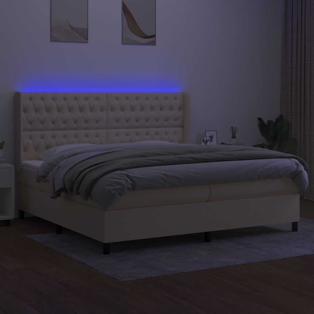 Krevet box spring s madracem LED krem 200x200 cm od tkanine