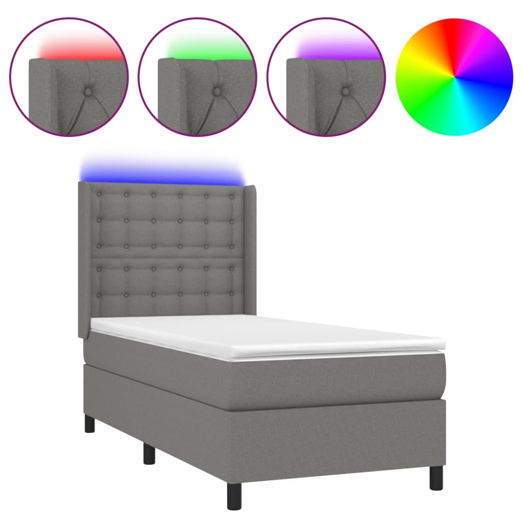Krevet box spring s madracem LED tamnosivi 80 x 200 cm tkanina