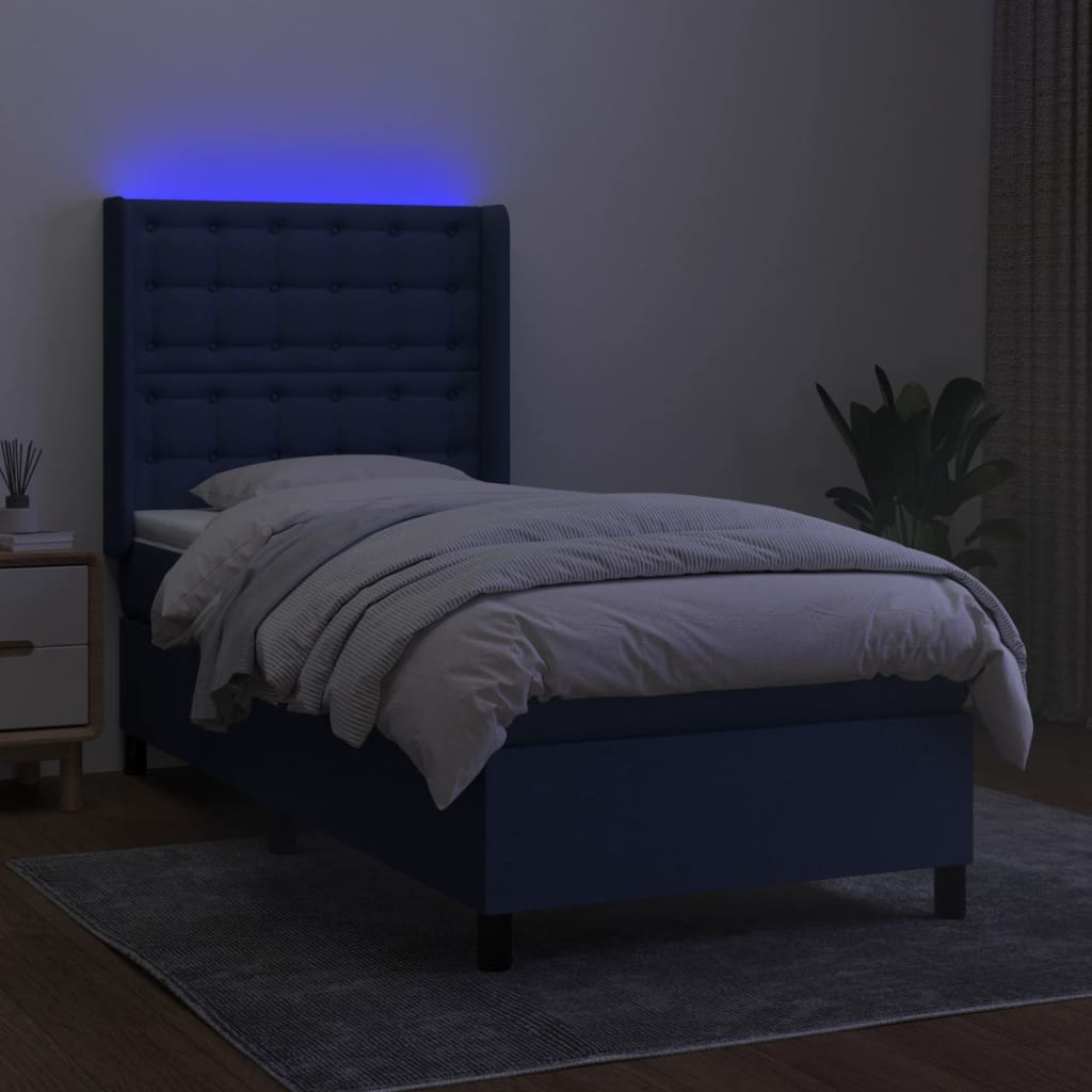 Krevet box spring s madracem LED plavi 90x200 cm od tkanine