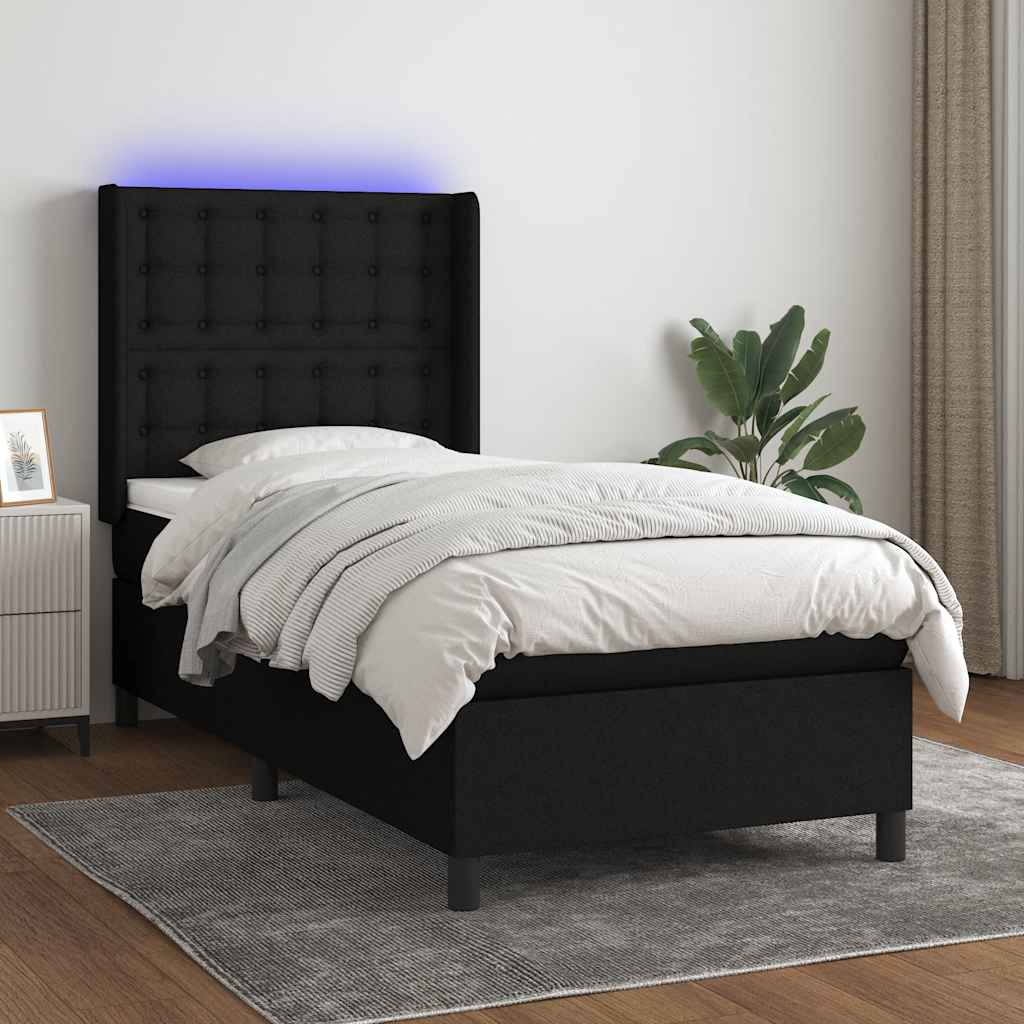 Krevet box spring s madracem LED crni 100x200 cm od tkanine