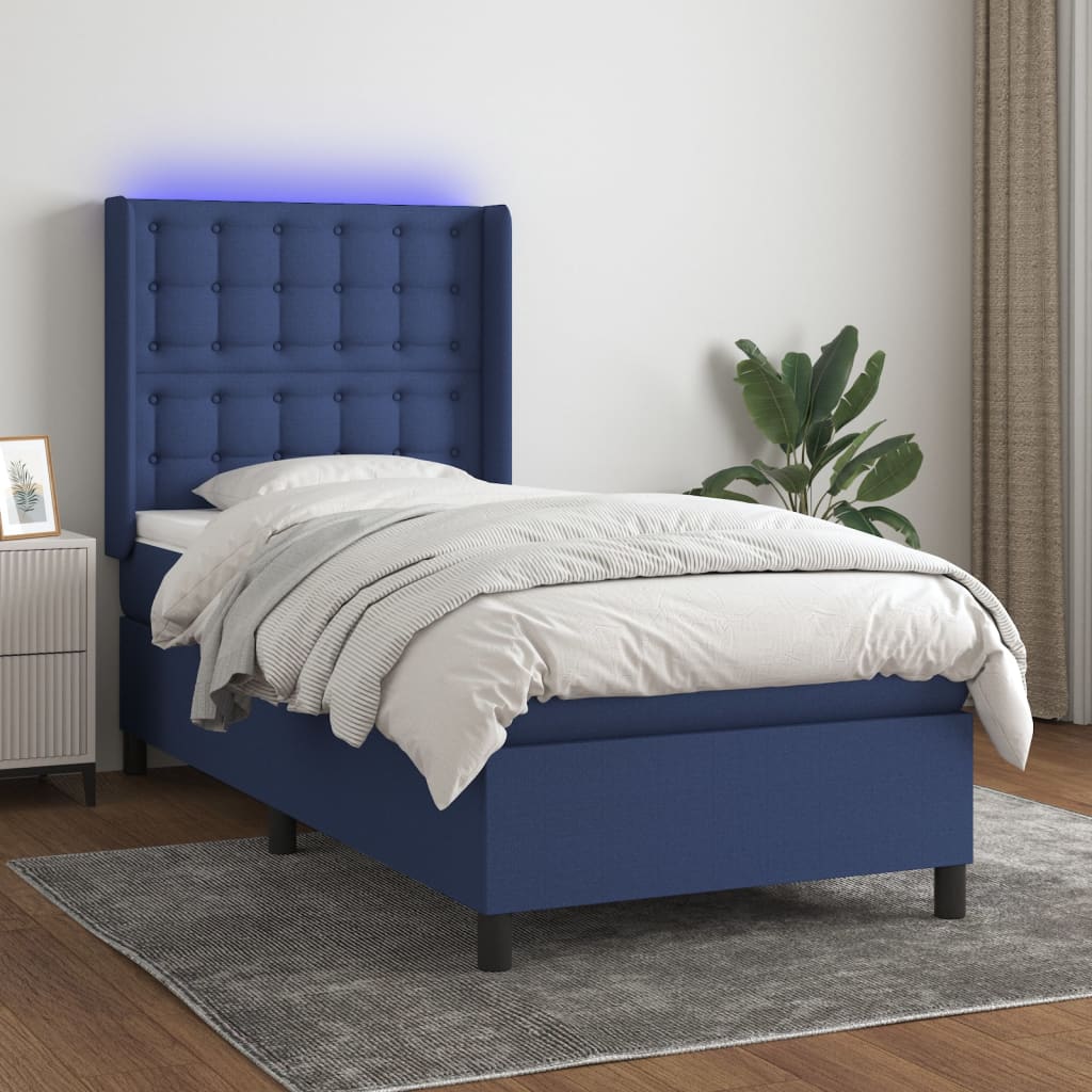 Krevet box spring s madracem LED plavi 100x200 cm od tkanine