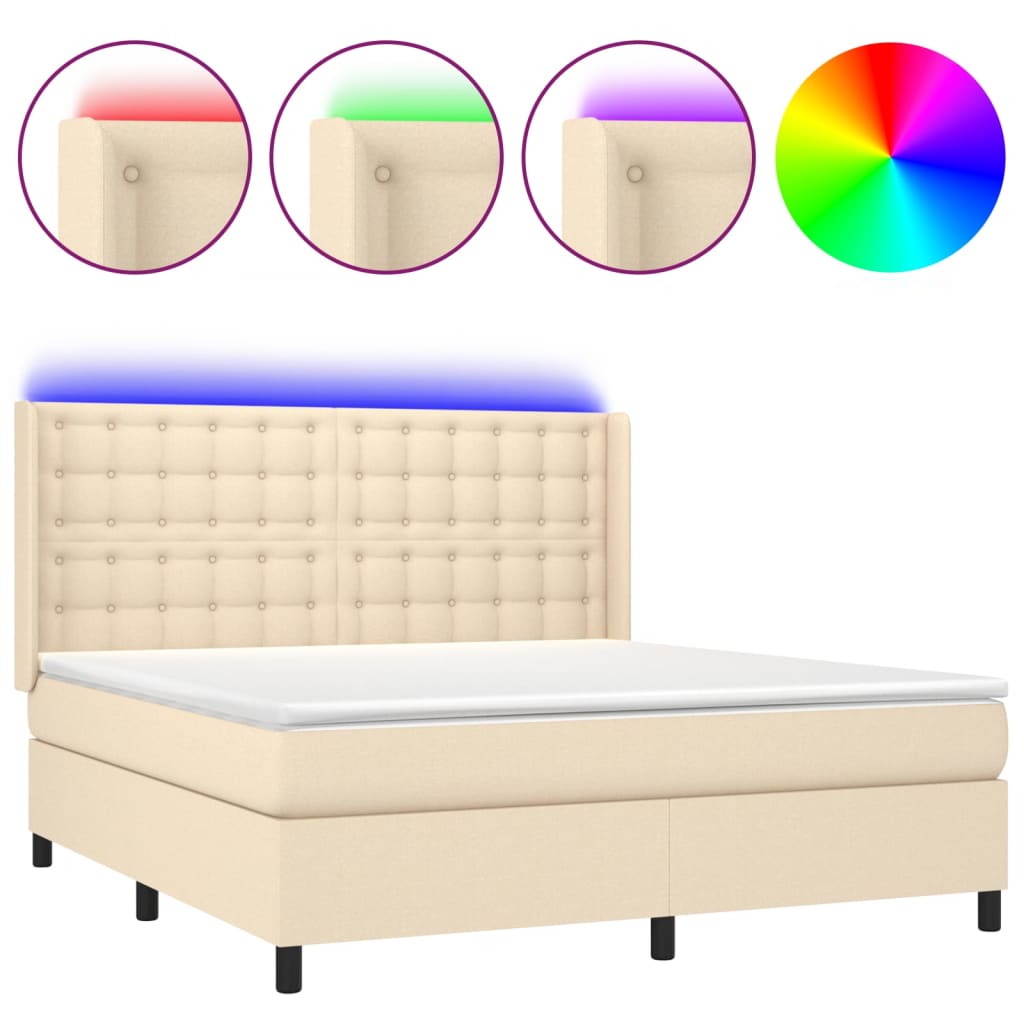 Krevet box spring s madracem LED krem 160x200 cm od tkanine