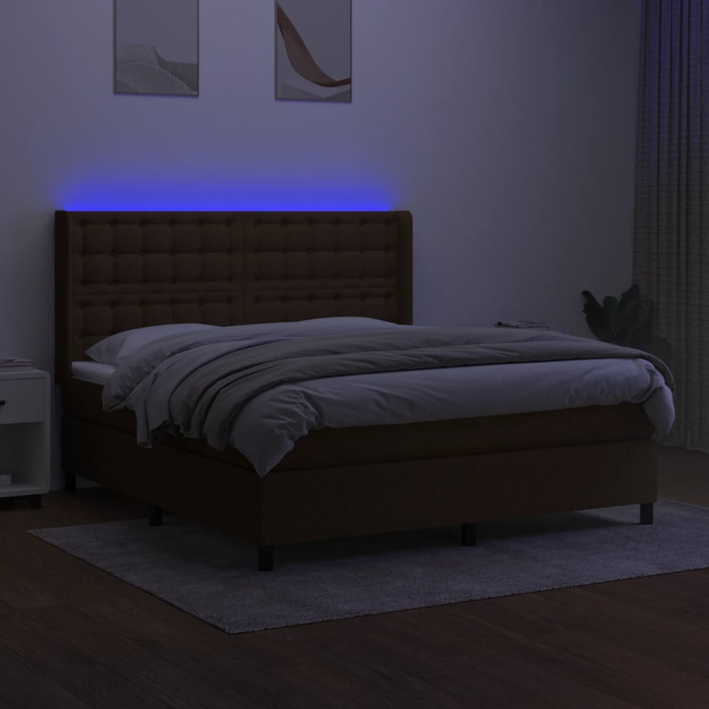Krevet box spring s madracem LED tamnosmeđi 180x200 cm tkanina