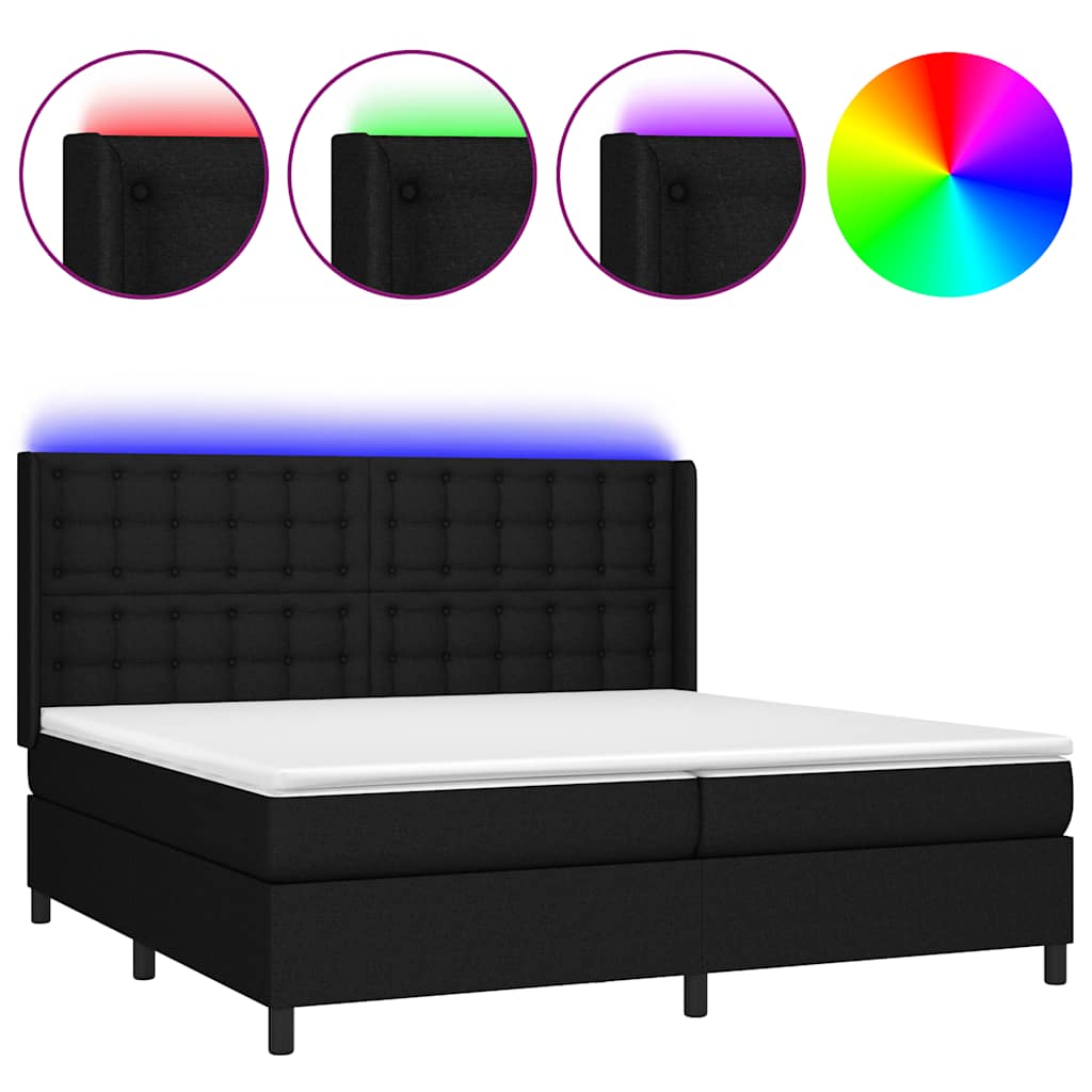 Krevet box spring s madracem LED crni 200x200 cm od tkanine