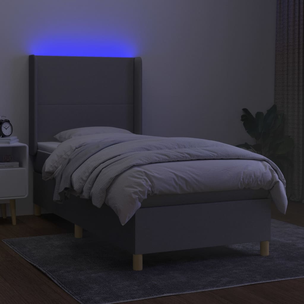 Krevet box spring s madracem LED svjetlosivi 80x200 cm tkanina