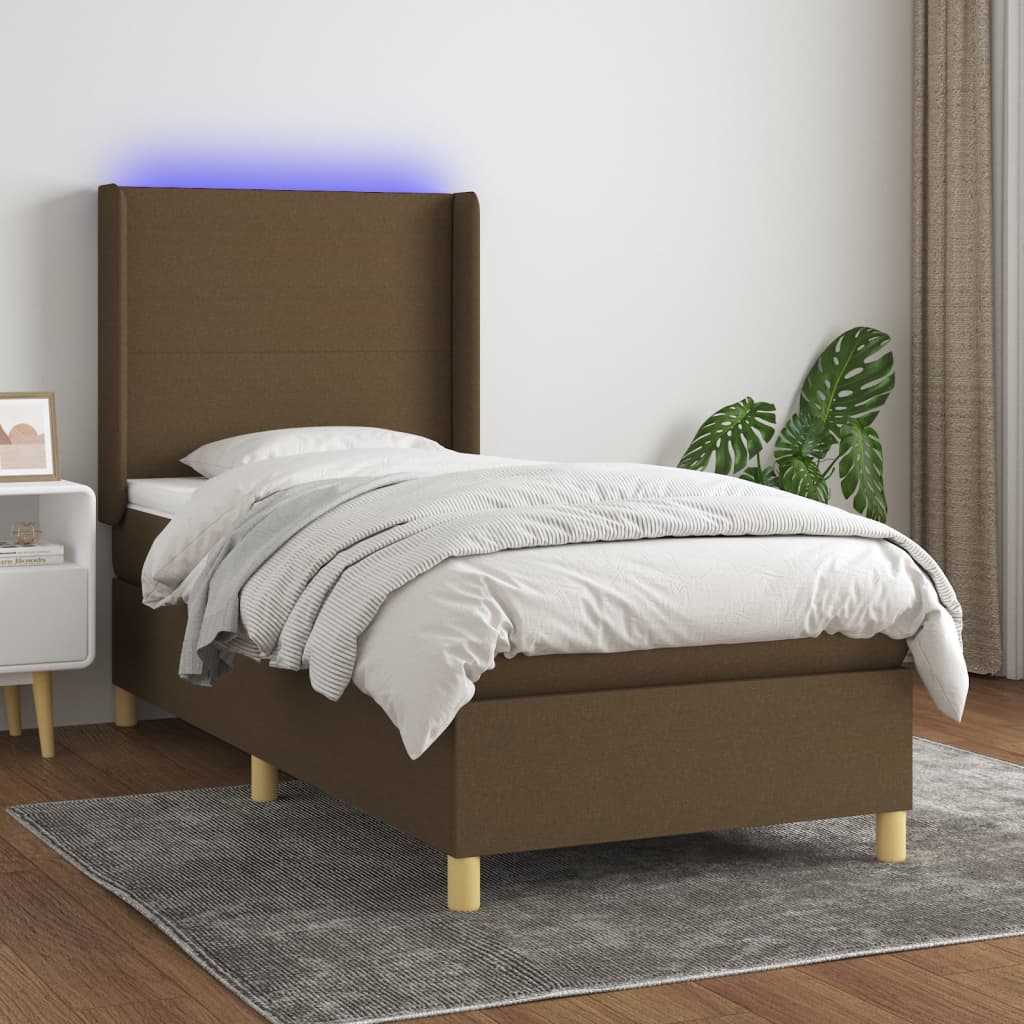 Krevet box spring s madracem LED tamnosmeđi 90x200 cm tkanina