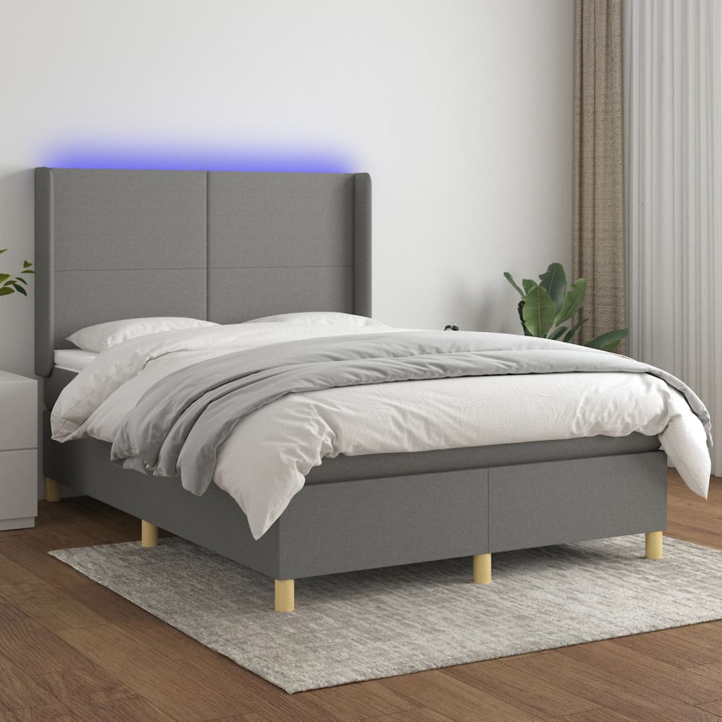 Krevet box spring s madracem LED tamnosivi 140x190 cm tkanina