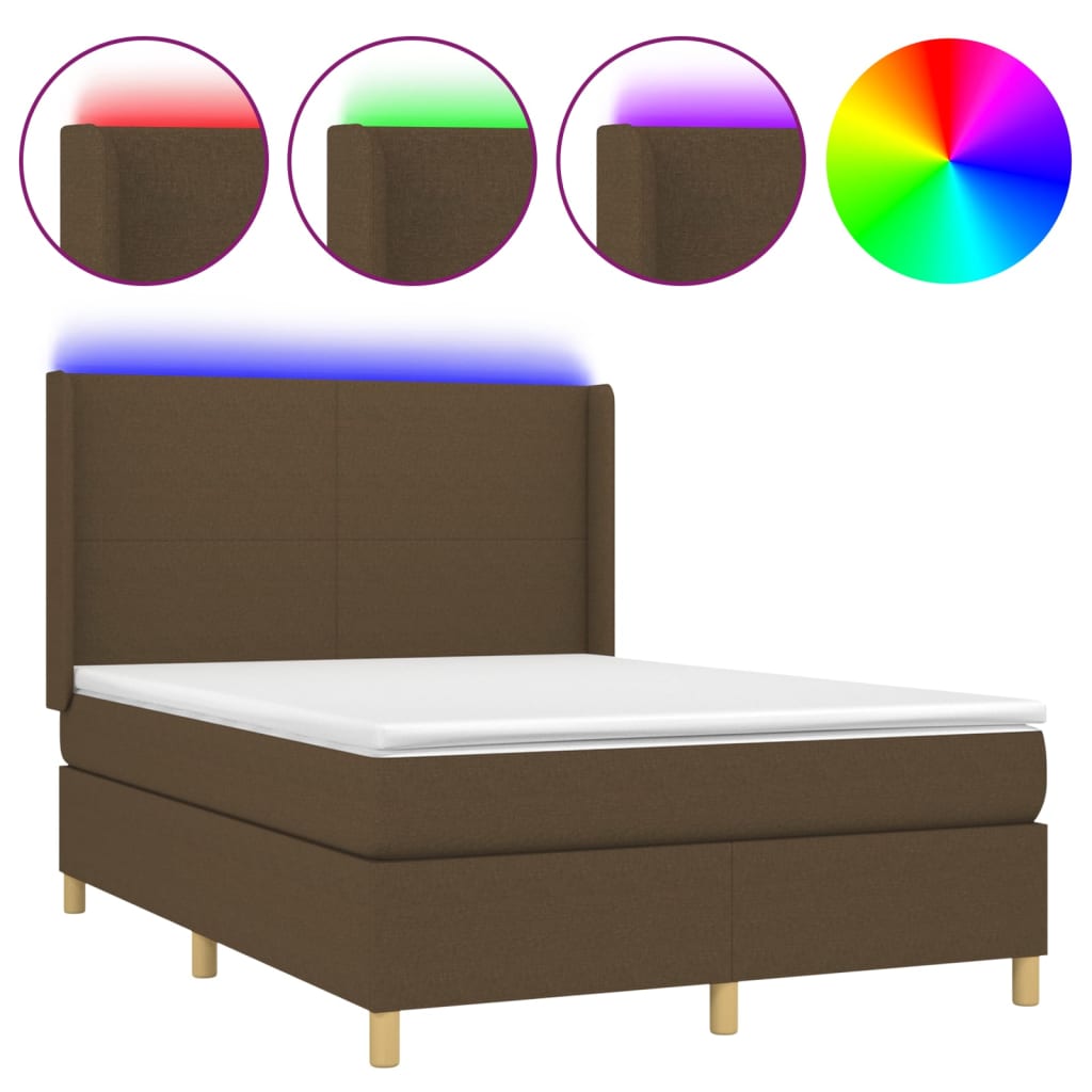 Krevet box spring s madracem LED tamnosmeđi 140x190 cm tkanina